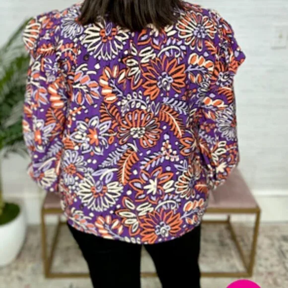 NWT Oddi Plus Size Ruffle Puff Long Sleeve Floral Top 1X NEW - Picture 2 of 8